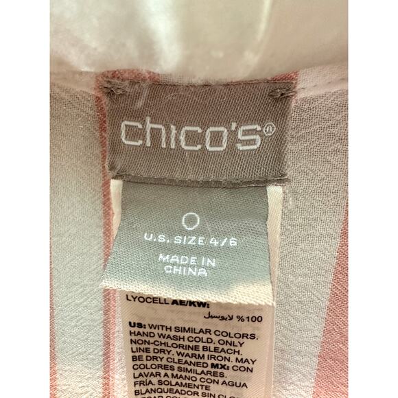 CHICO’S | Pink & White Stripe Lightweight Button Front Balloon Sleeve Top |Small - Picture 5 of 6